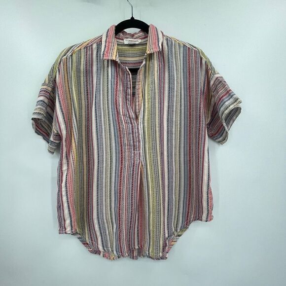Anthropologie Pilcro Multicolor Striped Collared Popover Blouse Top Size Small - Picture 1 of 7